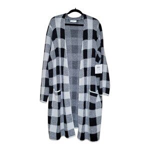 Plaid Open Front Cardigan Ivory Combo By 89th + Madison 3X Longline Design $68